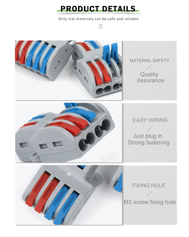 Quick Electrical Connectors Universal Compact Push-in Conductor SPL Splitter Wiring Cable Connector Butt Terminal Block AWG28-12