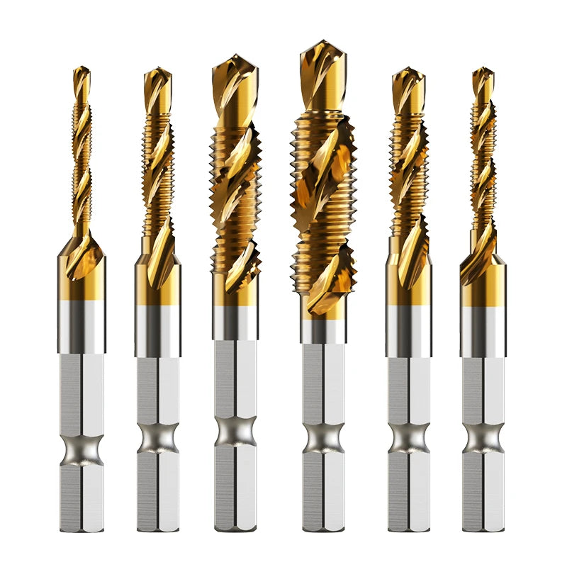 New Titanium Plated Hex Shank HSS Screw Thread Metric Tap Drill Bits Screw Machine Compound M3 M4 M5 M6 M8 M10 Hand Tools