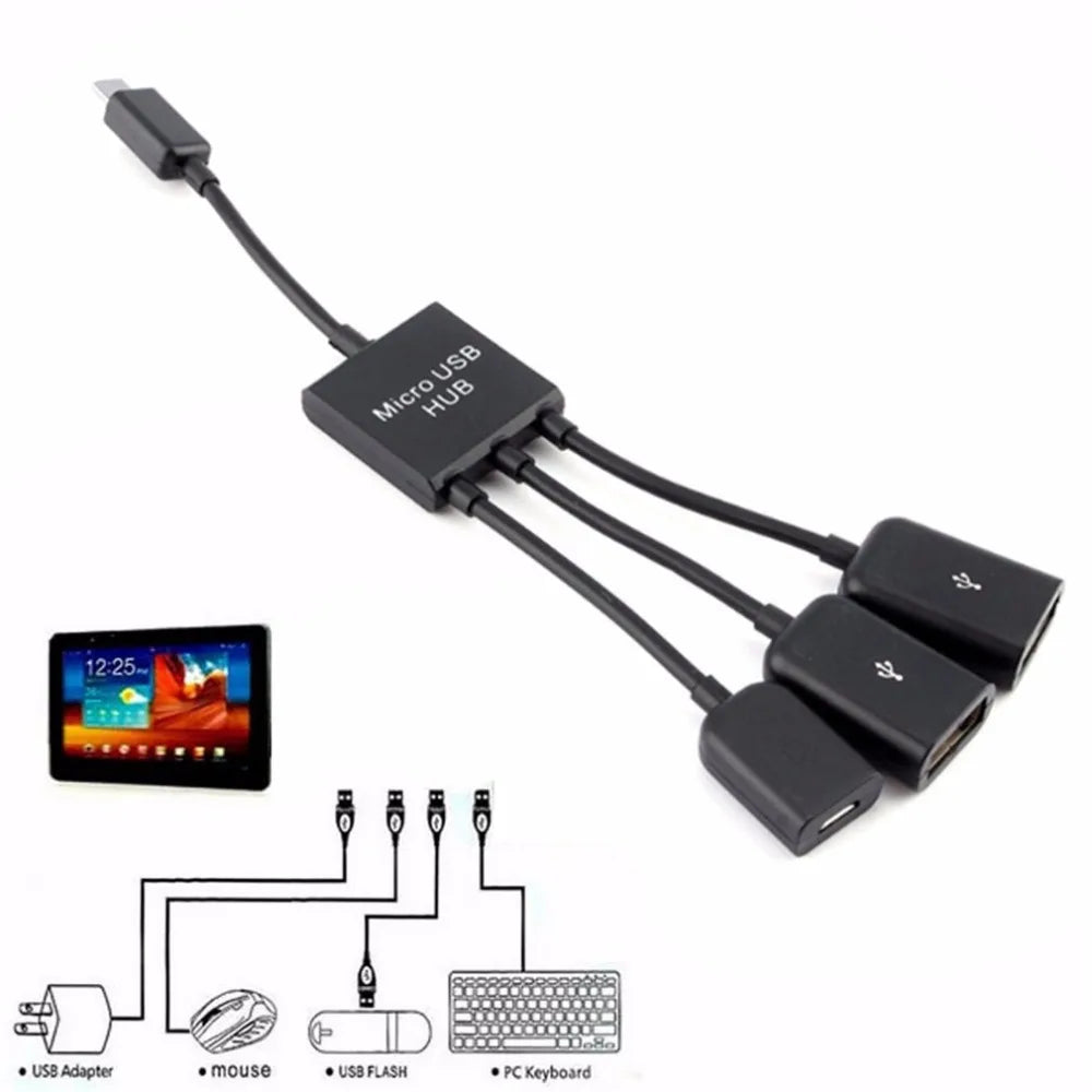 Câble de charge et d'alimentation OTG 3/4 ports Micro USB, adaptateur de connecteur répartiteur pour smartphone, ordinateur, tablette, PC, câble de données 