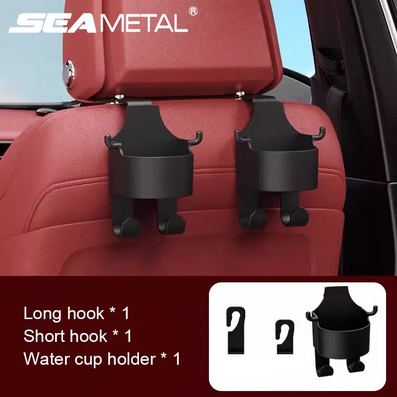 SEAMETAL Car Seat Headrest Hook Hanger Storage Organizer Universal with Cup Holder Handbag Fit Universal Vehicle Car Accessories