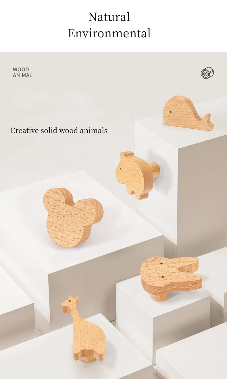 Wooden Animal Cabinet Handles Wood Cloud Hooks Furniture Handles for Cabinets and Drawers Door Knobs Kitchen Wardrobe Door Pulls