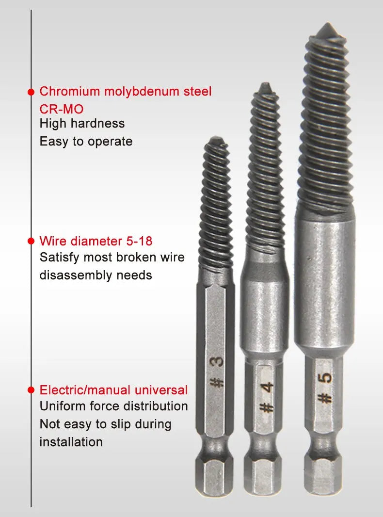 Lot de 10 extracteurs de vis à tête cassée à tige hexagonale, tournevis à tête cassée pour retirer l'ensemble d'outils de perceuse électrique 