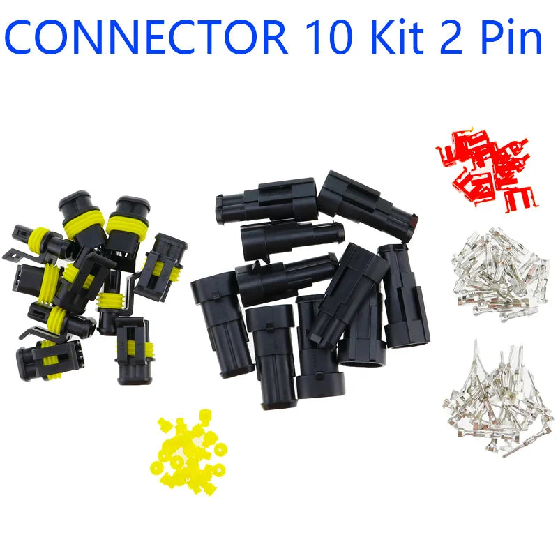 Aktion! 10er-Set 2-poliger wasserdichter elektrischer Kabelstecker 1,5 mm Klemmen 2-poliger HID-Stecker Auto-Xenon-Lampenstecker 