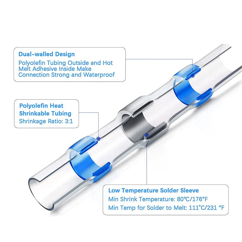 Heat Shrink Connectors Sleeve Tube Terminals Electrical Butt Splice Wire Connector Splice Solder Insulated Electrical Cable