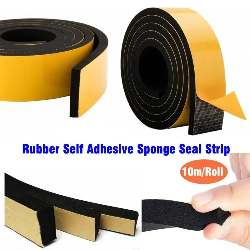 10M EPDM Self Adhesive Sponge Seal Strip Rubber Black Foam Strong Single-sided Adhesive Soundproof Anti-collision Seal Gasket