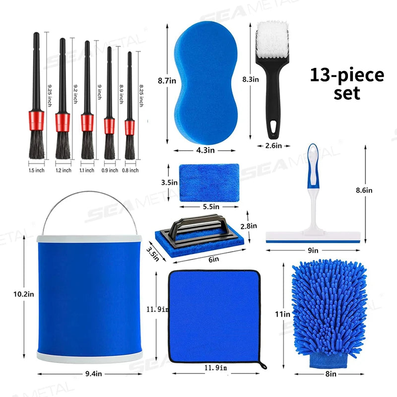 SEAMETAL 5/13PCS Car Detailing Brush Set Multifunctional Detail Brushes Sponge Towel Auto Cleaning Kit for Car Wash Maintenance