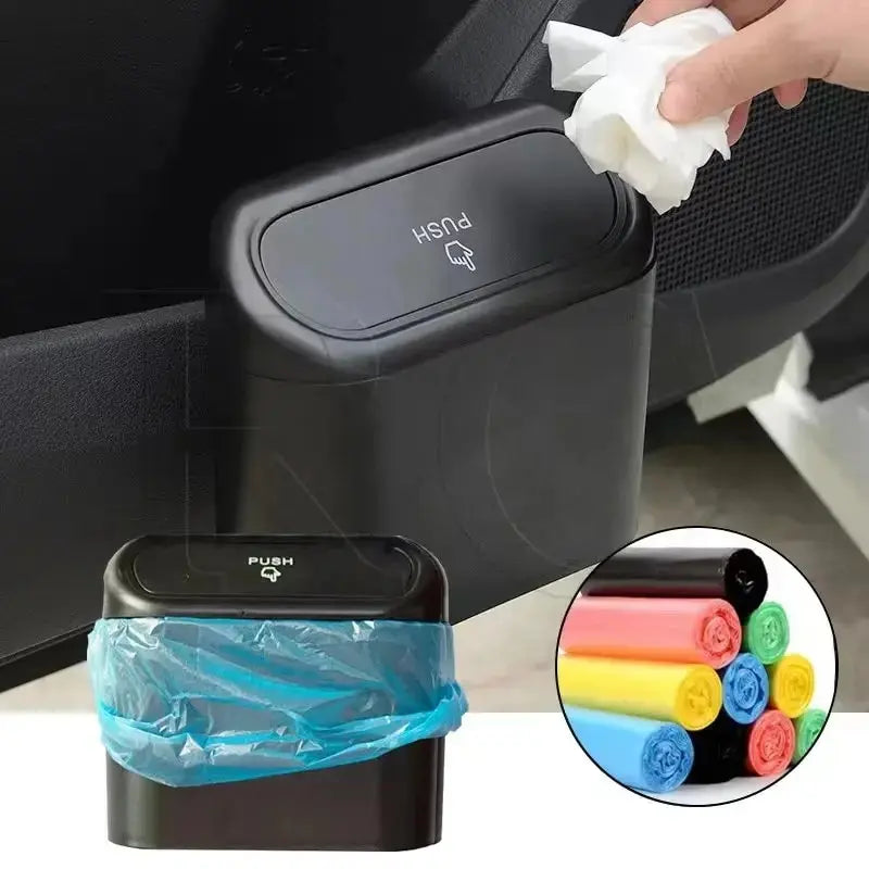 Universal Organizer Car Clamshell Trash Bin Hanging Vehicle Garbage Dust Case Storage Box Black ABS Square Pressing Trash Can 6P