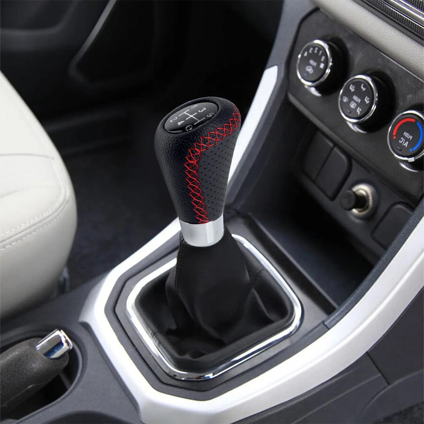 Universal 5 Speed Manual Leather Red Stitch Gear Shift Knob Car Gear Stick Shift Knob Lever Manual Transmission M8 M10 M11 M12