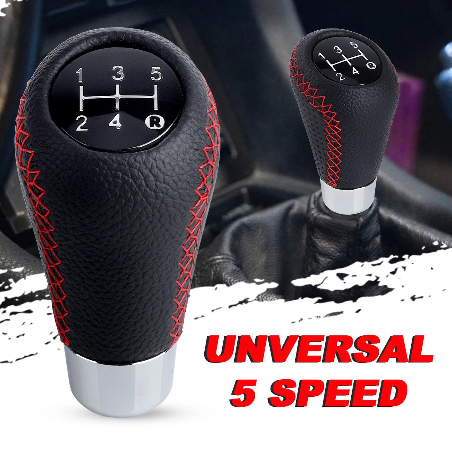 Universal 5 Speed Manual Leather Red Stitch Gear Shift Knob Car Gear Stick Shift Knob Lever Manual Transmission M8 M10 M11 M12