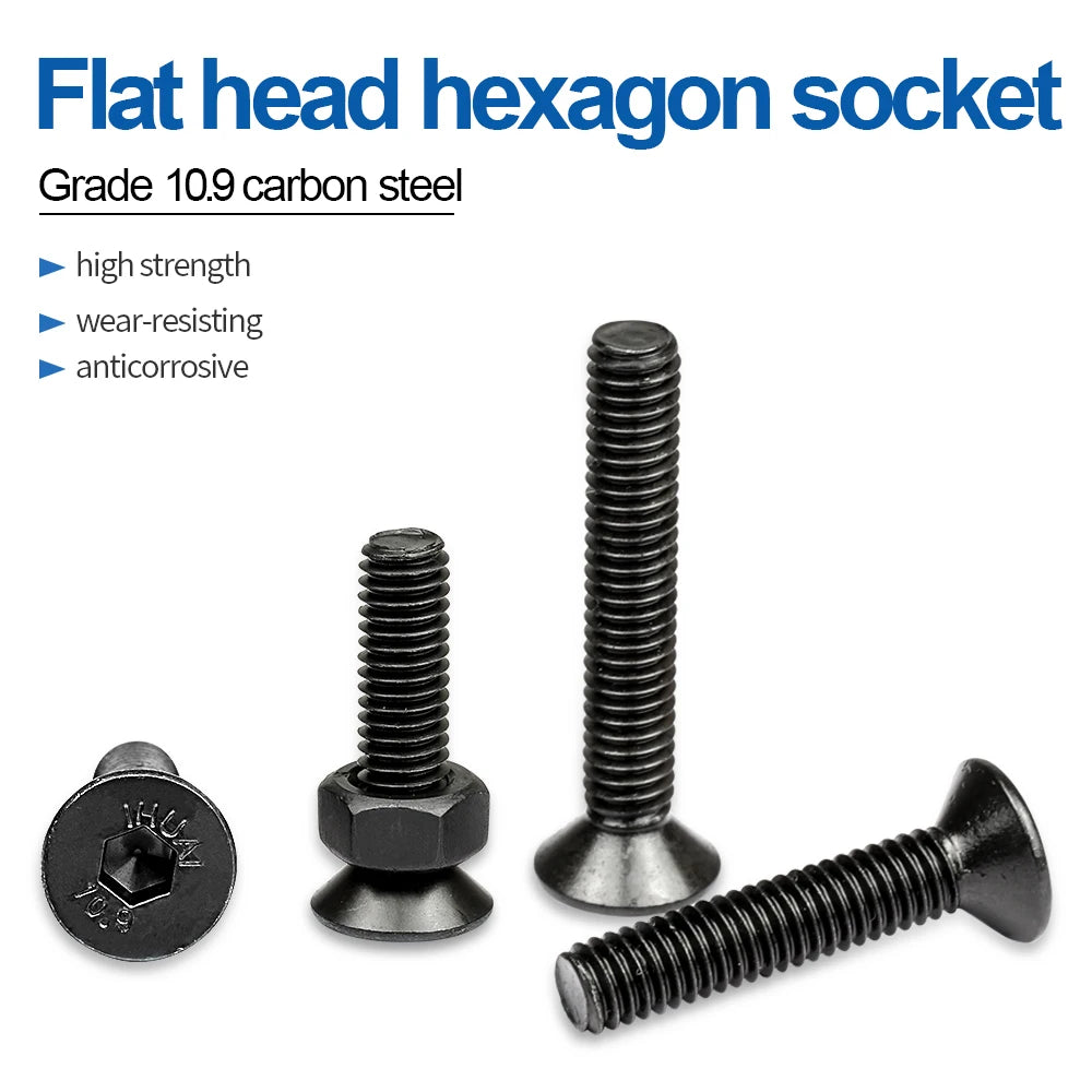 NINDEJIN hex hexagon socket countersunk head screw kit m2 m2.5 m3 m4 m5 m6 carbon steel flat head bolt and nut screw set