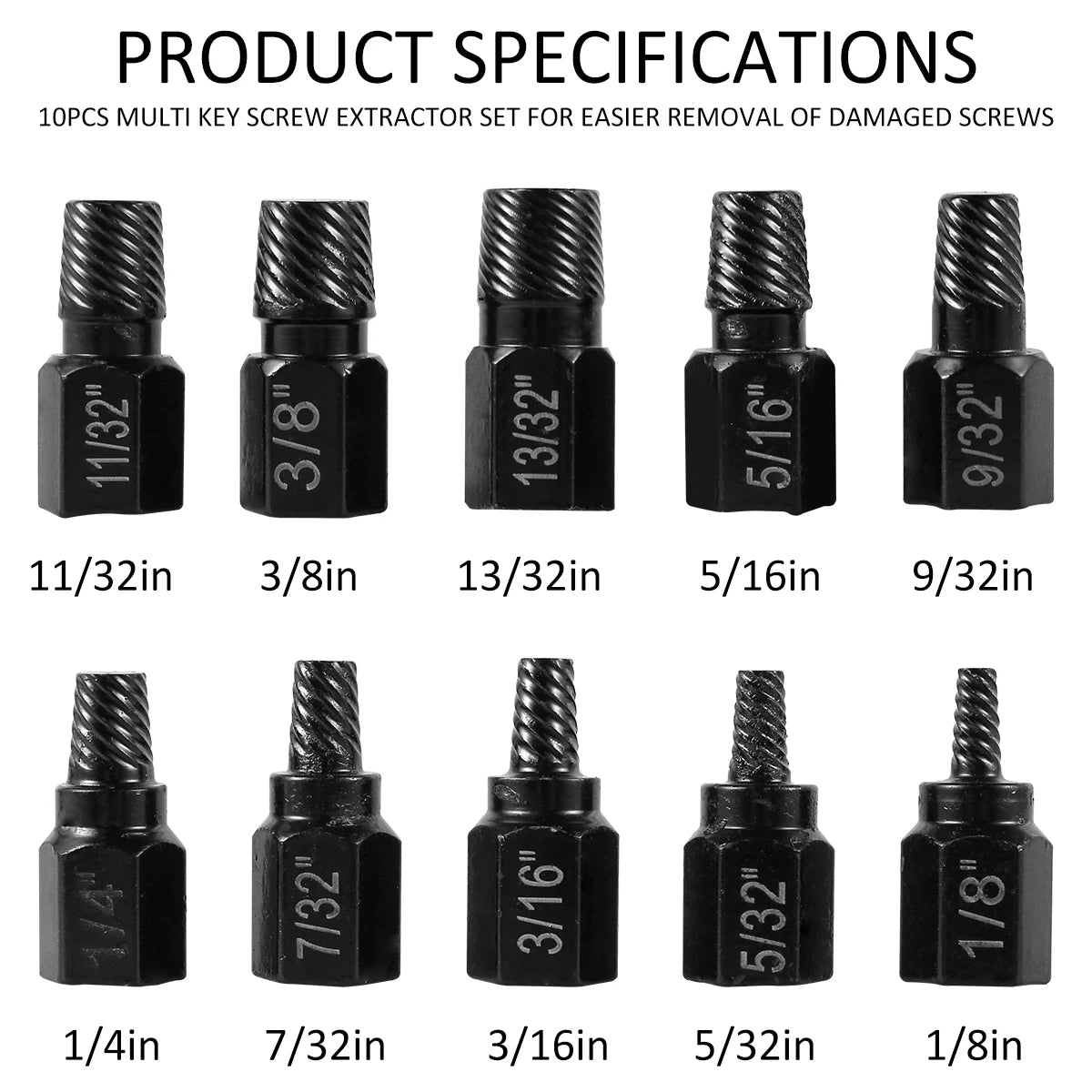 10Pcs Screw Extractor Kit Alloy Steel Damaged Screw Remover Set Metal Easy Out Drill Bits Bolt Stud Multi-Spline Screw Extractor - ToolFlx