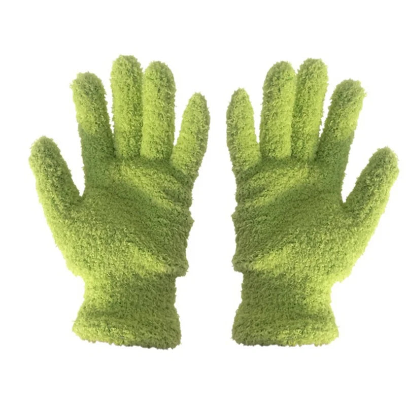 1Pair Cleaning Gloves Microfiber Coral Fleece Car Grooming Gloves Solid Five Finger Dust Removal Housework Absorbent Gloves