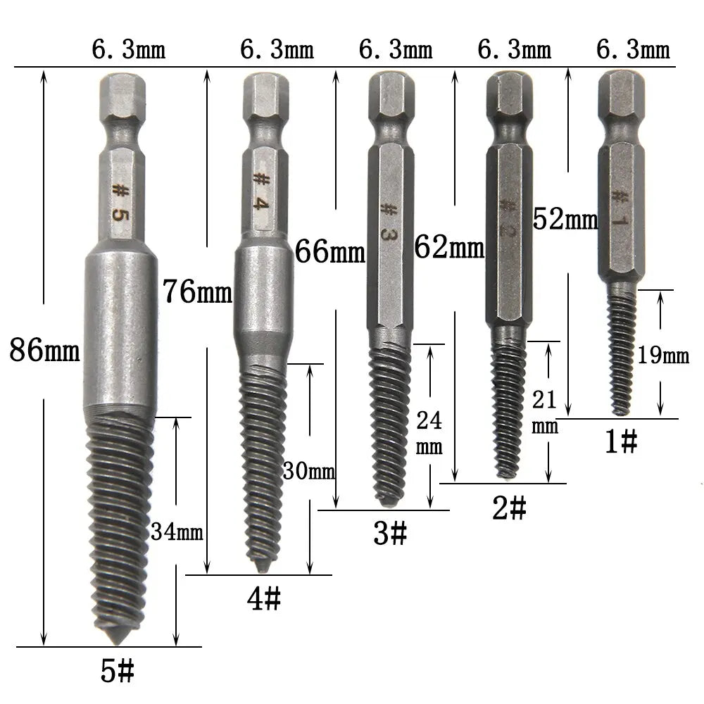 Lot de 10 extracteurs de vis à tête cassée à tige hexagonale, tournevis à tête cassée pour retirer l'ensemble d'outils de perceuse électrique 