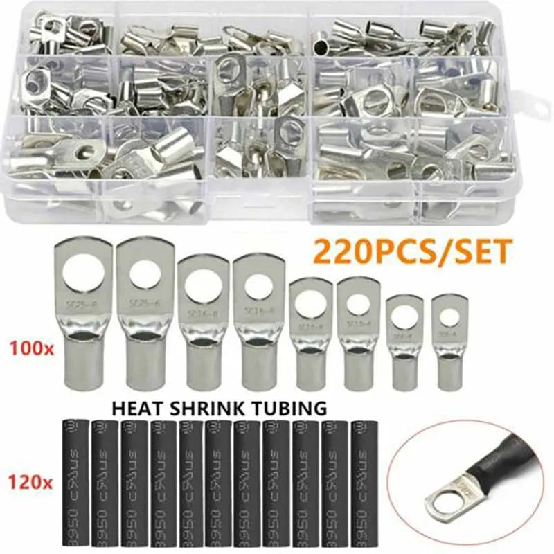 60/240PCS Ring Terminal Cable Shoes Lugs 35mm2 Tinned Copper Lug Wire eye Connectors Bare 60 Terminals Lugs Wire Copper Kit