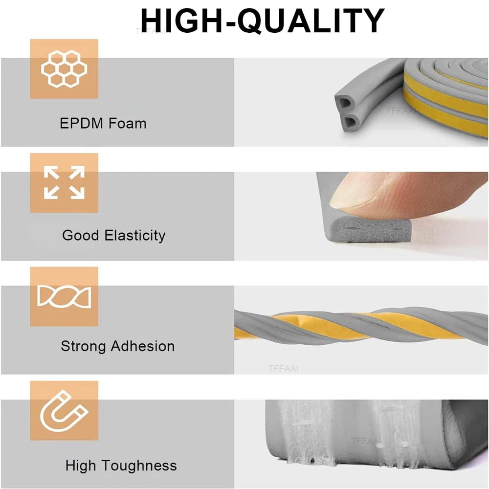 5M/10M Window Weather Strip DIEP Self-adhesive Acoustic Rubber Foam Seal Strip Tape Windproof Insulation Door Weatherstripping