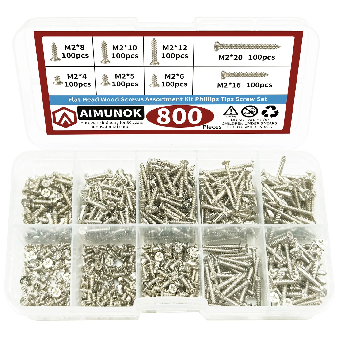 800pcs M2 Self Tapping Screw Assortment Kit Tapping Screw Assortment Kit Lock Nut Wood Thread Nail Screw Sets Self Lock Nut Wood