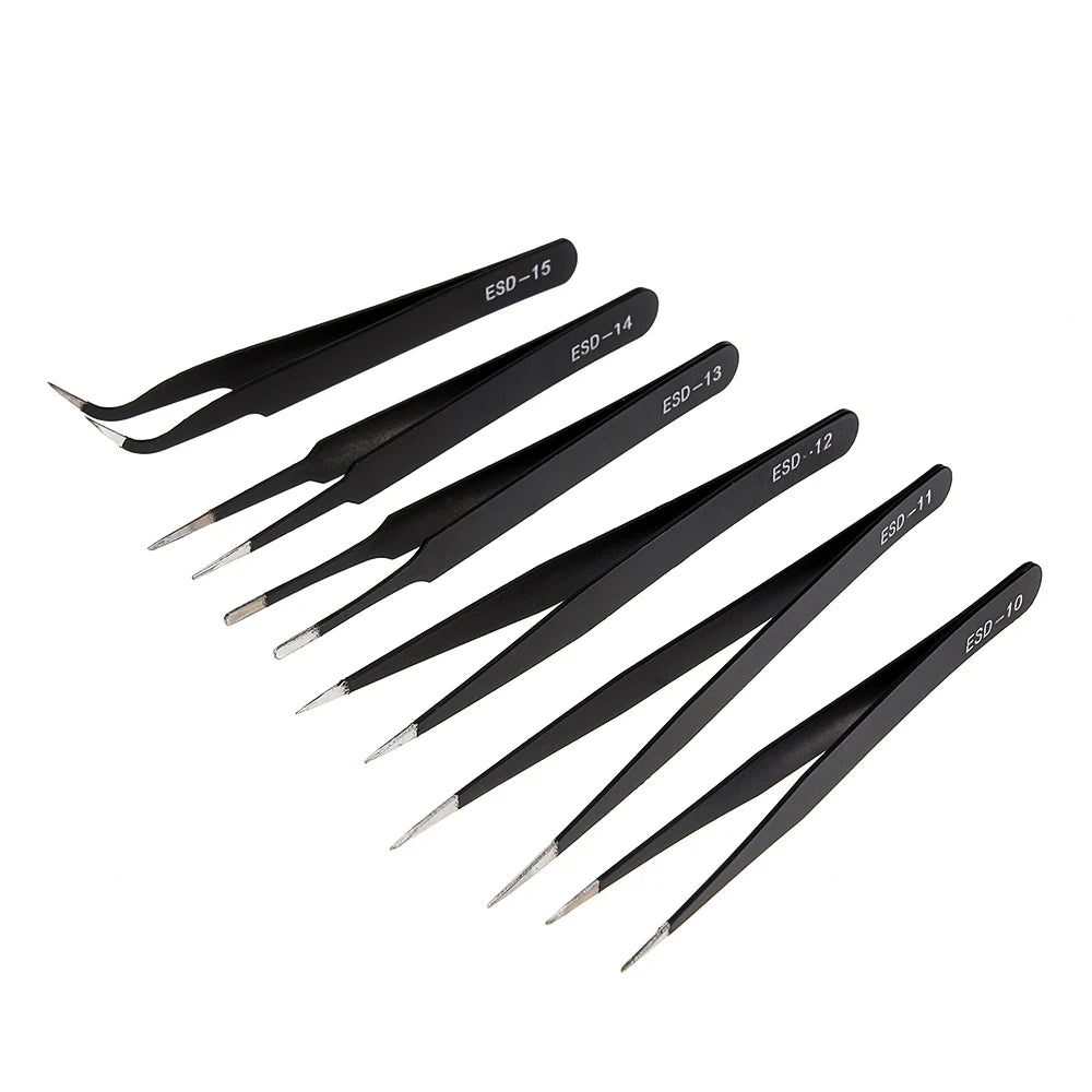 ESD Anti-Static Stainless Steel Tweezers Precision Maintenance Industrial Repair Curved Tool Home Working Model Making Hand Tool