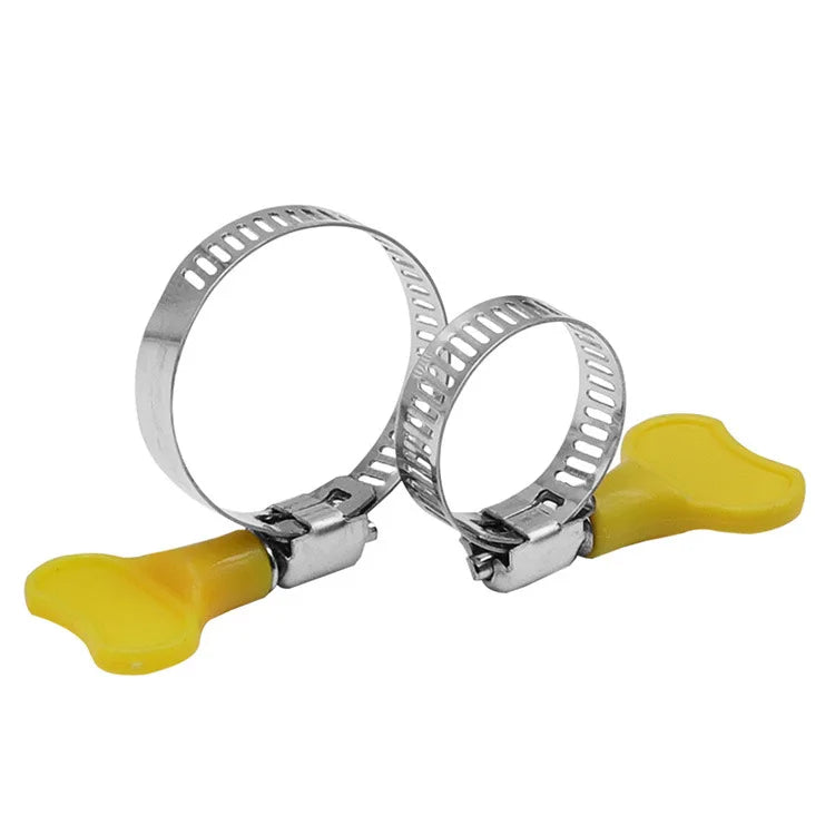 5 pcs 8-44mm Adjustable Yellow Plastic Handle Hand Twist Hose Clamps Worm Driving  201 Stainless steel Pipe Clips For Tube