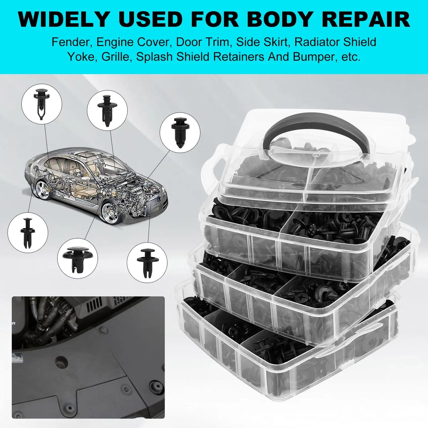 620/100PCS Car Fastening Clip Kit Rivet Cip Panel Decoration Body Push and Fix Pin Rivet Bumper Mudguard Nylon Rivet