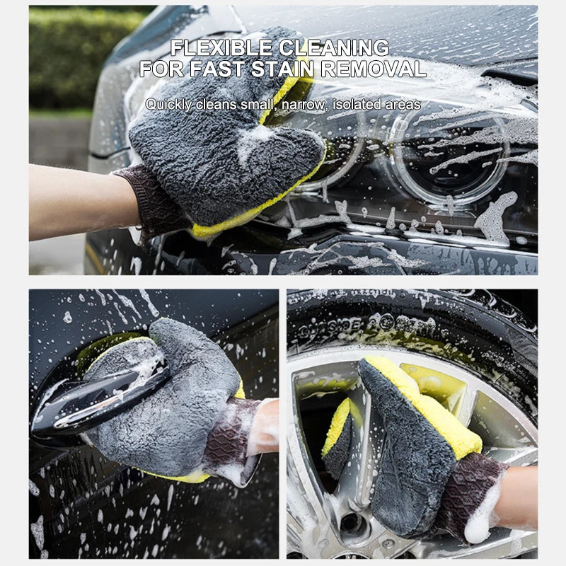 SEAMETAL Car Wash Glove Double-Faced Coral Fleece Auto Cleaning Mitt Gloves Car Window Door Glass Paint Cleaner Care Products