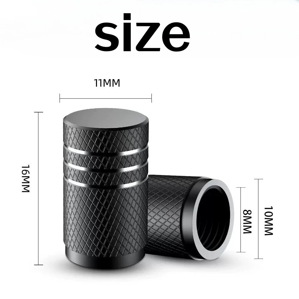 4Pcs Black Silver Car Tire Valve Stems Cap Knurling Style Tire Valve Cap Aluminum Tire Wheel Stem Air Valve Cap for US Schrader