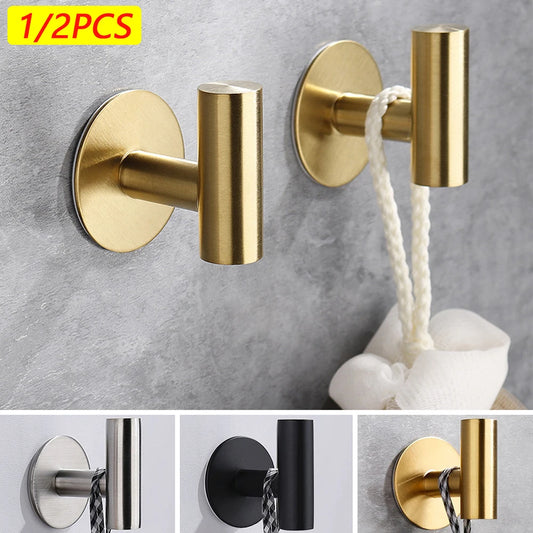 1/2PCS Adhesive Wall Hook Stainless Steel Robe Sticker Hooks Towel Coat Key Pants Hangers Bathroom Kitchen Storage Accessories