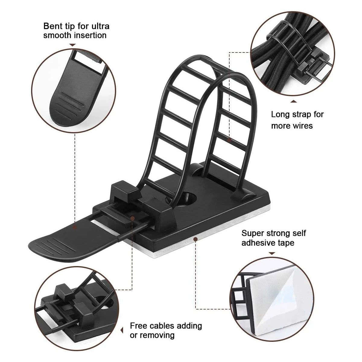 Adhesive Cable Ties Wire Management Clips Cable Organizer for Desk Wall Adjustable Cable Holder for Power Cord Mouse Headphone