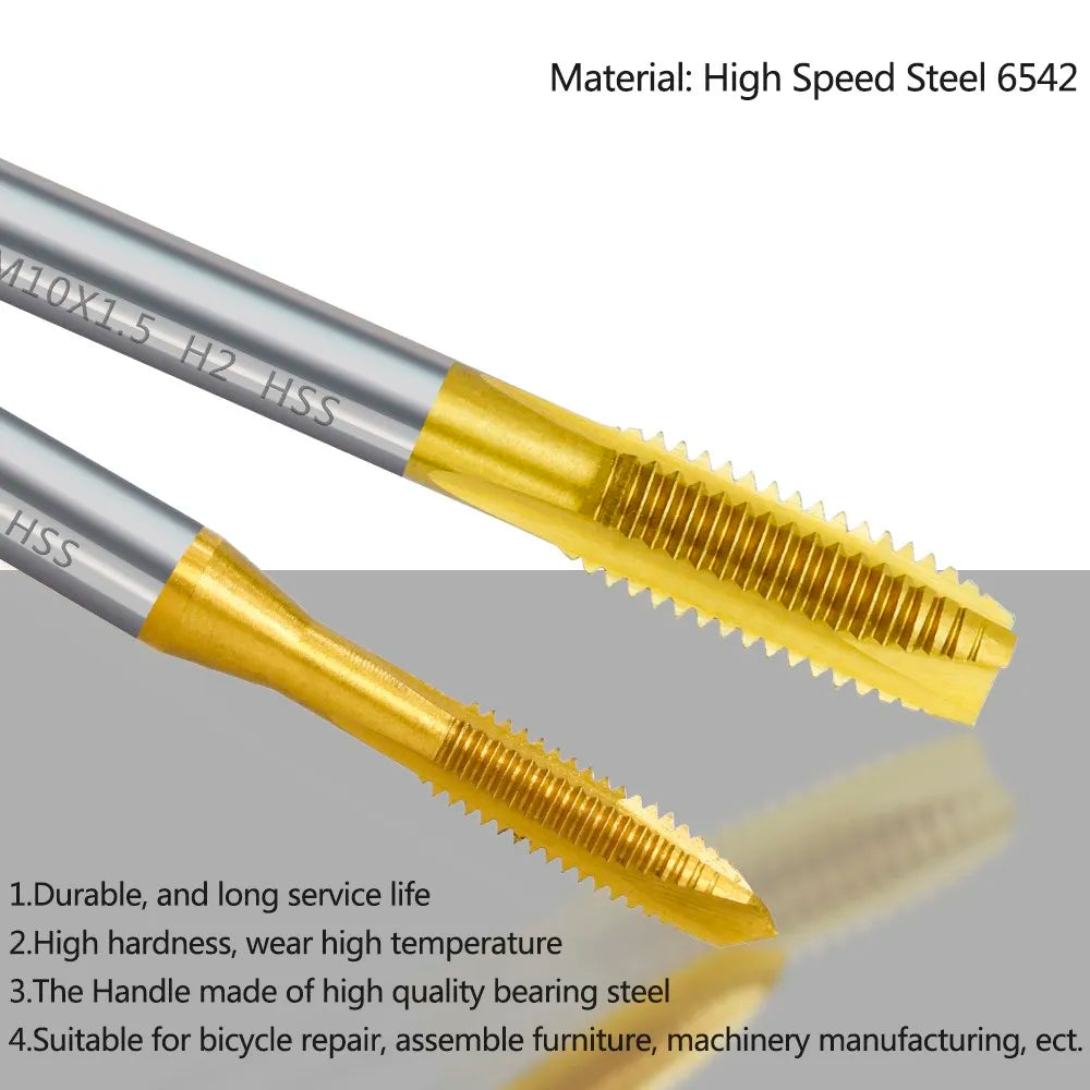 HSS Titanium Coating Screw Tap Drill Bit M2 M2.5 M3 M3.5 M4 M5 M6 M8 M10 M12 Metric Straight Flute Thread Tap Hand Tools