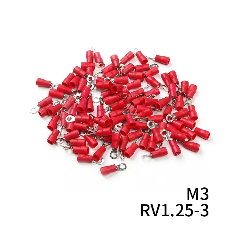 100/50/10Pcs RV1.25 M3-M8 Red Ring Crimp Terminal Insulated Electric Cable Wire Connector 22-16AWG