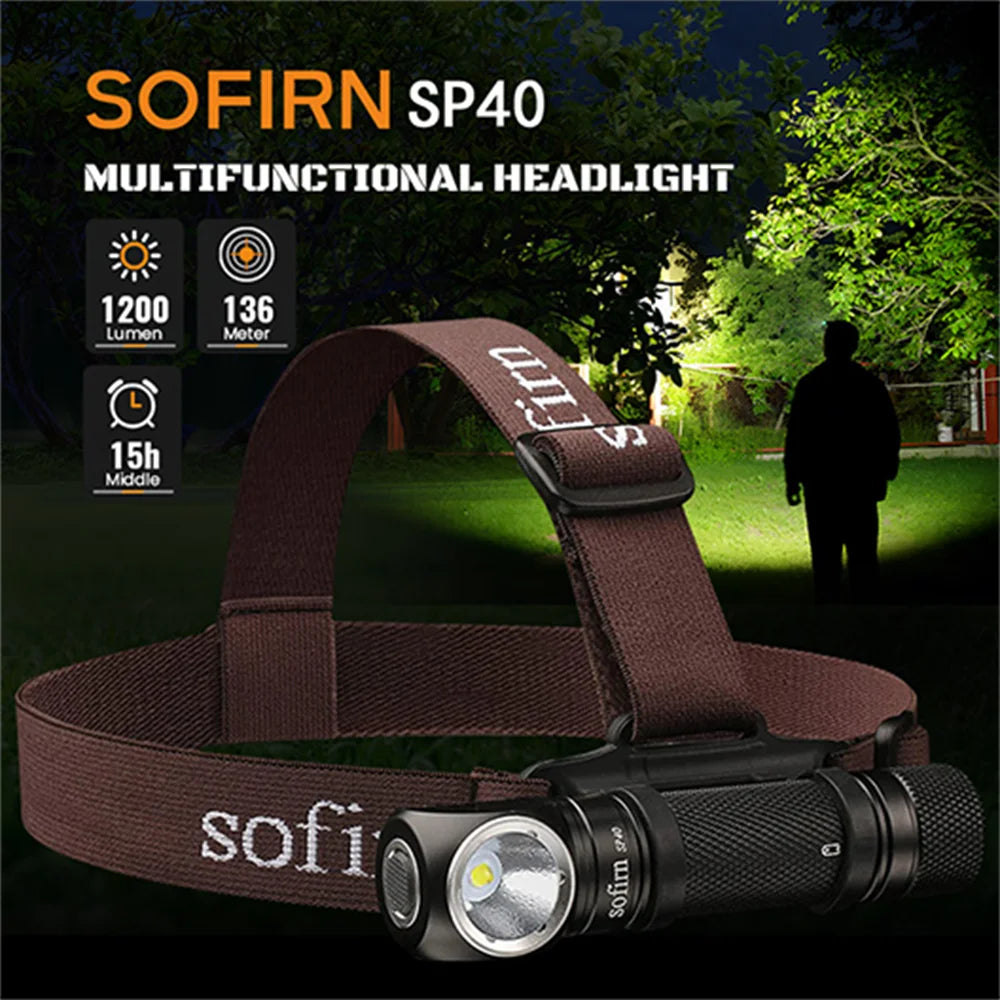 Sofirn SP40 XPL 5300K LED EDC Headlamp 18650 Rechargeable Head Lamp 1200lm Bright Outdoor Fishing Torch with Magnet Tail Cap