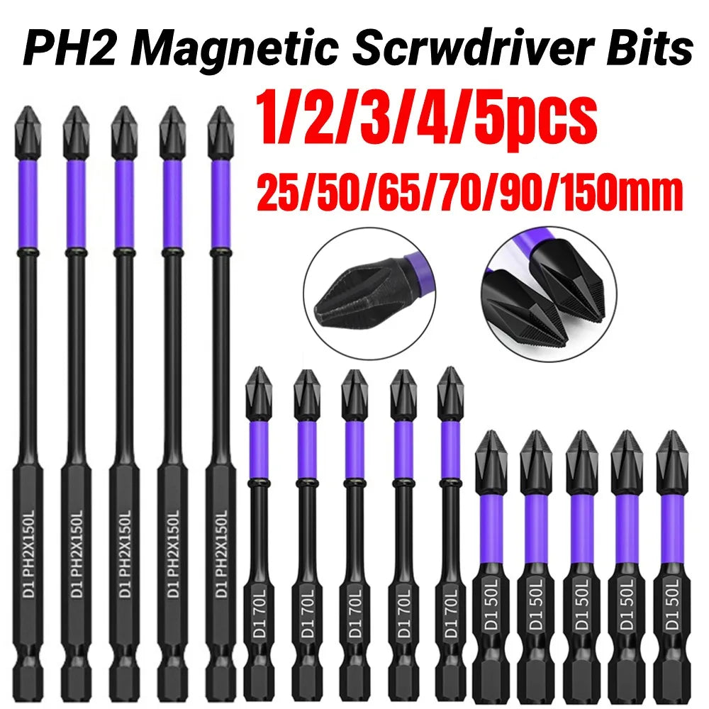 5/3/2/1 stücke PH2 Magnetische Schraubendreher-bits Rutschfeste Chargenkopf-Kreuzbit 25-150 mm Für Elektrische Schlagbohrmaschine Treiber Handbohrwerkzeuge 