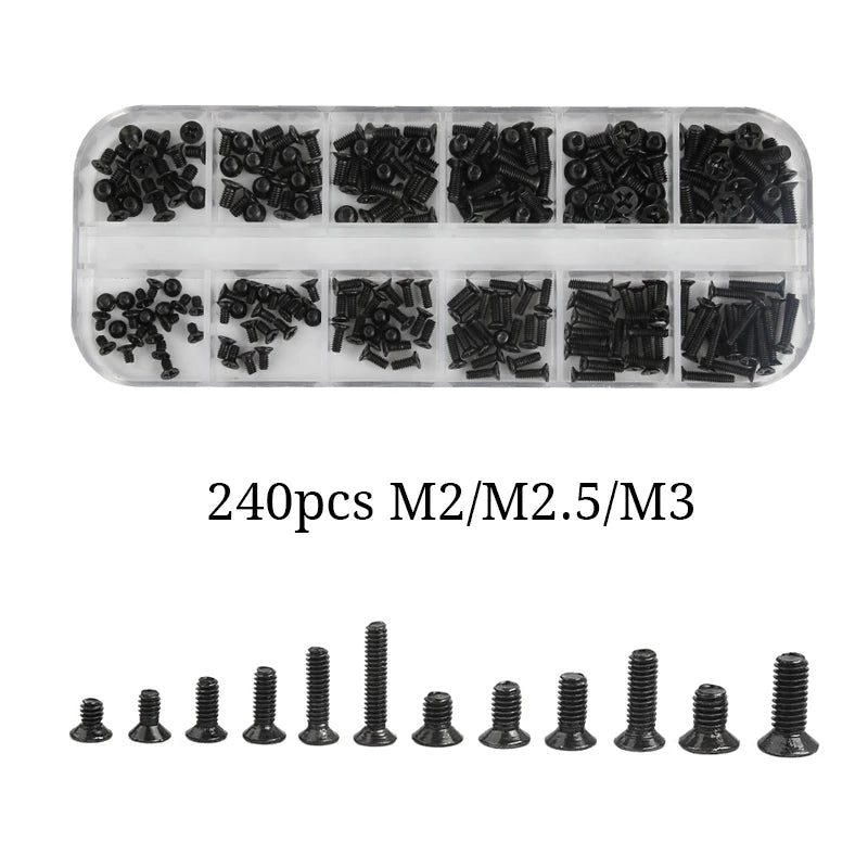 240pcs M2 M2.5 M3 Screw Set KM Machine Repair Screw Flat Head Phillips Drive Accessories for Computer Electronic Laptop Screws