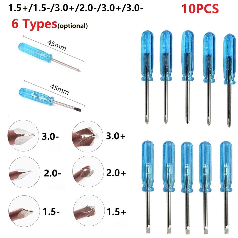 10pcs Mini Slotted Cross Screwdrivers Portable Screw Driver For X-Box Laptop Repair Tool Hand Tool 1.5+/1.5-2.0+/2.0-/3.0+/3.0-