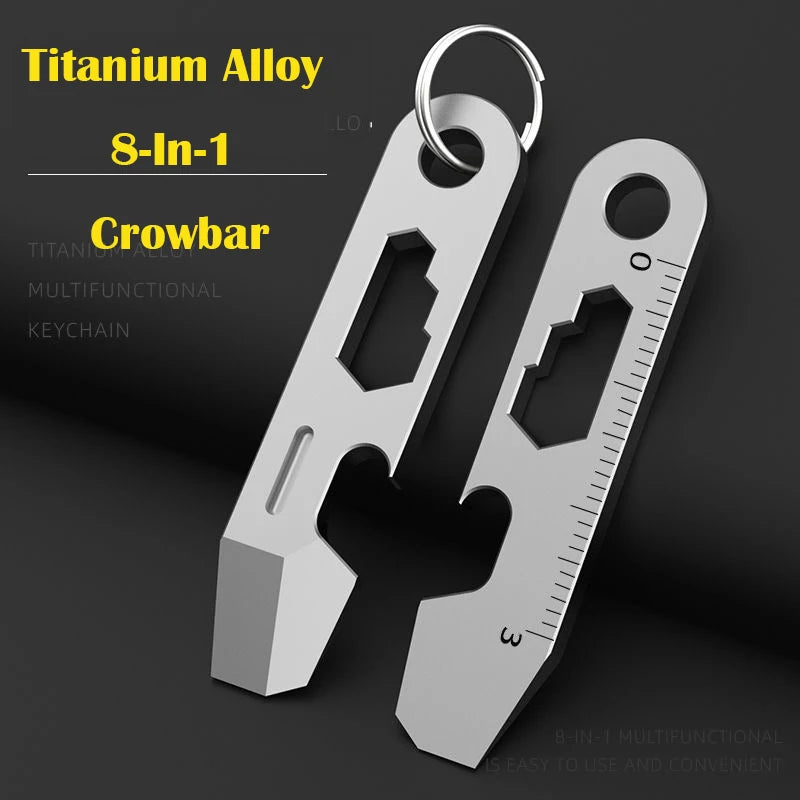 8 EN 1 MINI TC4 Alliage de Titane Crowbar Décapsuleur Échelle Graduée Clé Hexagonale EDC Outils Extérieurs Équipement de Camping Multifonction 