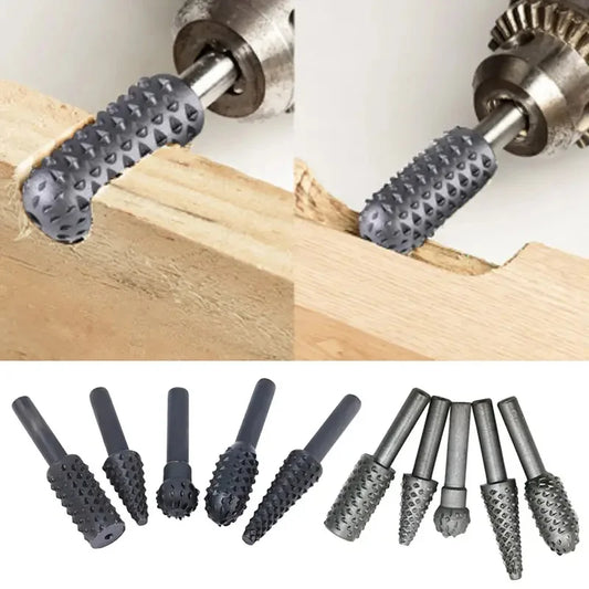 5pcs/set Woodworking Rotary Files Grinding Head Embossing Rotary File Wood Carving Tools Round Shank File Drill Bits Hand Tools