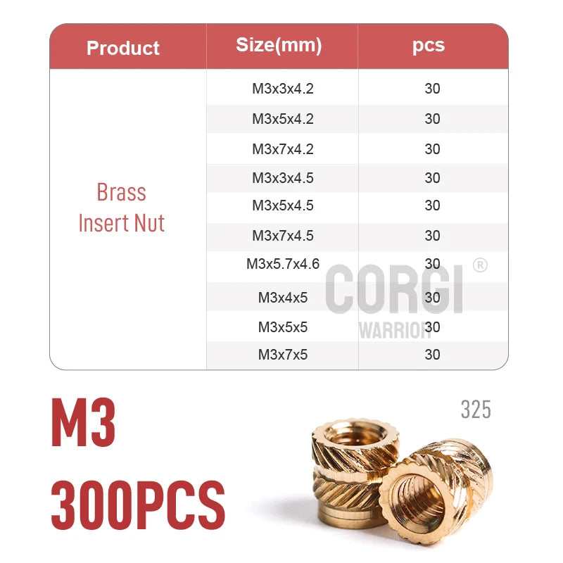 Brass Female Thread Knurled Inserts Nuts Kit M2/M2.5/M3/M4/M5/M6/M8 65-1080 3D Printing Hot Melt Threaded Embedment Insert Nut