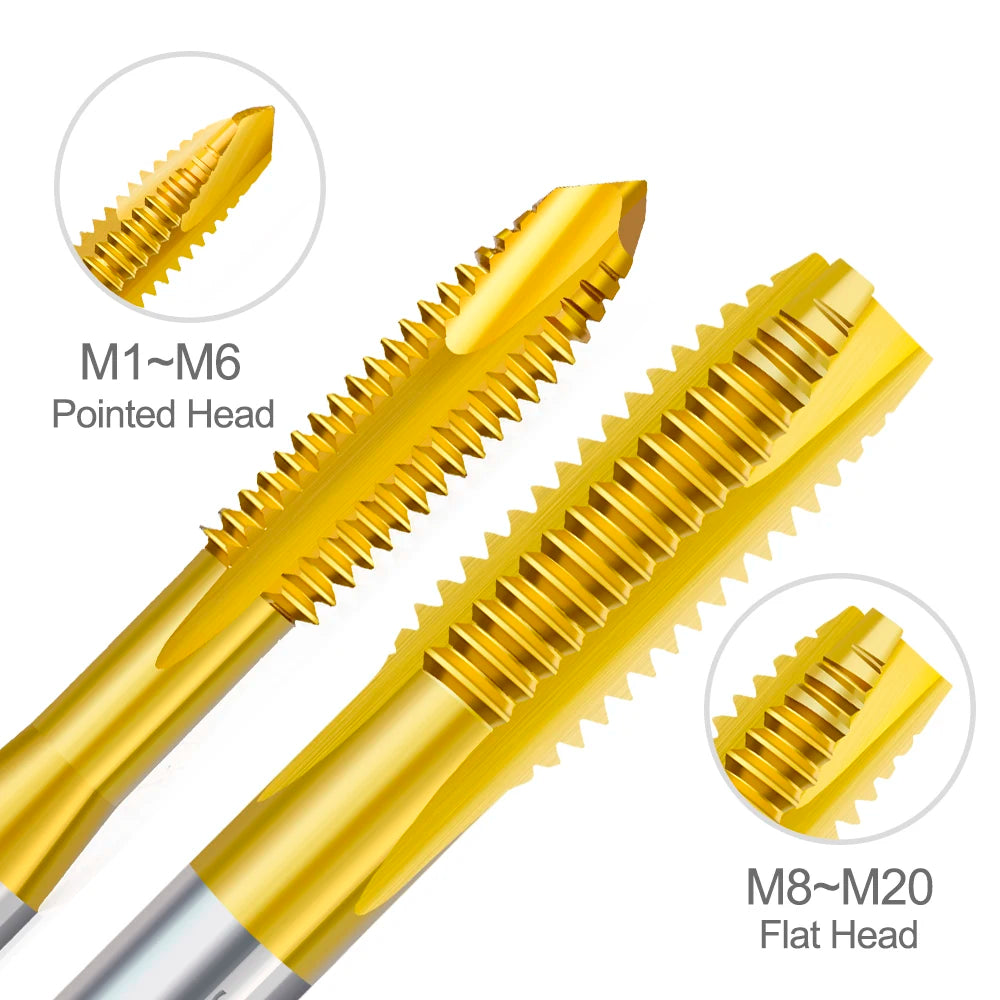 HSS Titanium Coating Screw Tap Drill Bit M2 M2.5 M3 M3.5 M4 M5 M6 M8 M10 M12 Metric Straight Flute Thread Tap Hand Tools