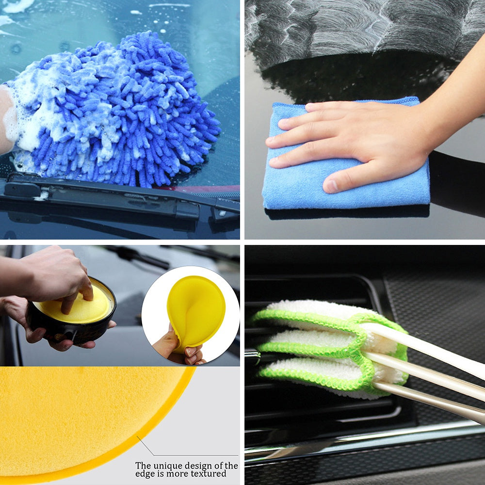 Car Detailing Brush Set Car Cleaning Brushes Sponges Towels for Car Air Vents Rim Cleaning Dirt Dust Clean Tool Wash Accessories - ToolFlx