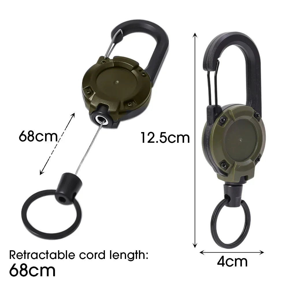 1/2pcs Heavy Duty Retractable Pull Badges ID Reel Carabiner Key Chain Steel Wire Rope Buckle Key Holder Outdoor Keychain Tools