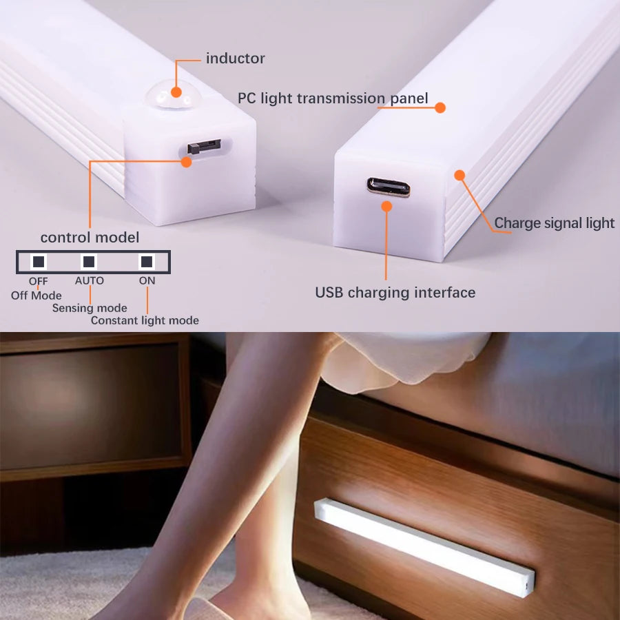 1 lampe d'armoire à détecteur de mouvement LED rechargeable sans fil - Idéal pour placard, cuisine, armoire, escaliers - Fonctionne la nuit sur batterie 