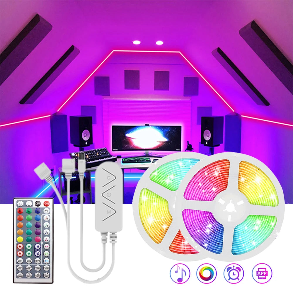 EU-Stecker LED-Lichtstreifen RGB 5050 Musiksynchronisation Farbwechsel APP-Steuerung DC 12V LED-Leuchten Flexibles Lampenband für TV-Hintergrundbeleuchtung 