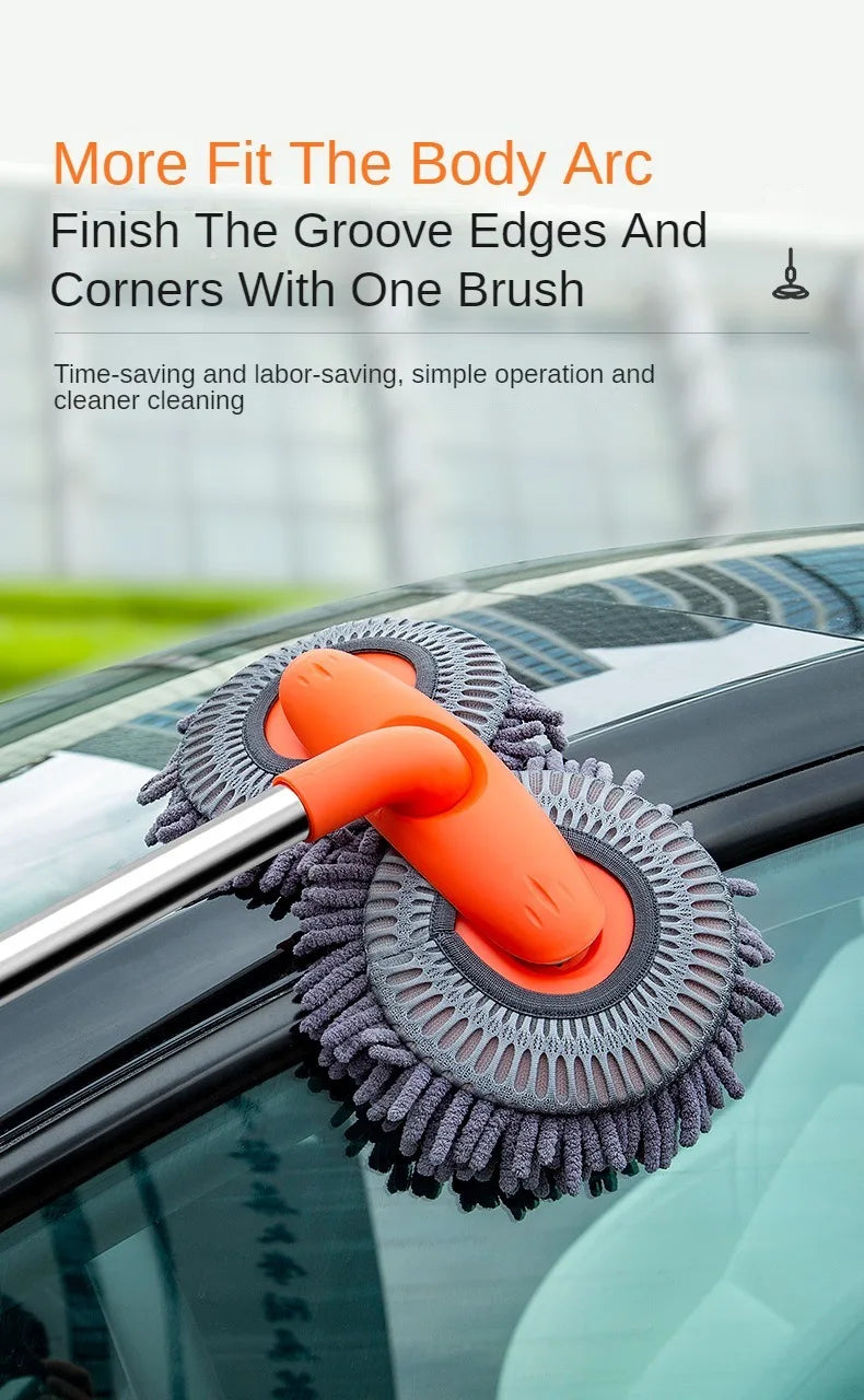 Car Washer Mop Foam Wash Brush Double Brush Head Roof Window Cleaning Maintenance Three-Section Telescopic Mop Car Accessories