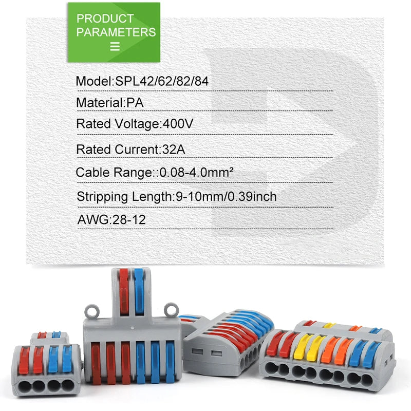 Quick Electrical Connectors Universal Compact Push-in Conductor SPL Splitter Wiring Cable Connector Butt Terminal Block AWG28-12