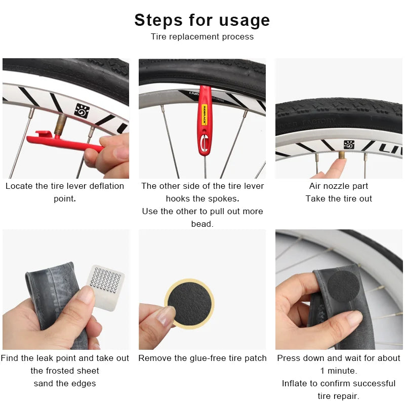 Reparatur-Werkzeugsatz für Fahrradreifen-Flicken, 10-teilig, Reifenschutz, ohne Kleber, schnelltrocknend, für MTB-Fahrrad-Innenschläuche, Flicken-Set ohne Kleber 