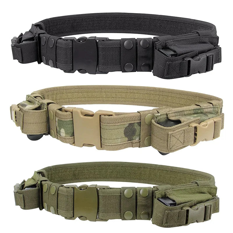 Ceinture tactique pour homme, équipement de chasse, ceinture de sécurité pour le combat en plein air, ceinture utilitaire avec pochettes pour chargeurs 