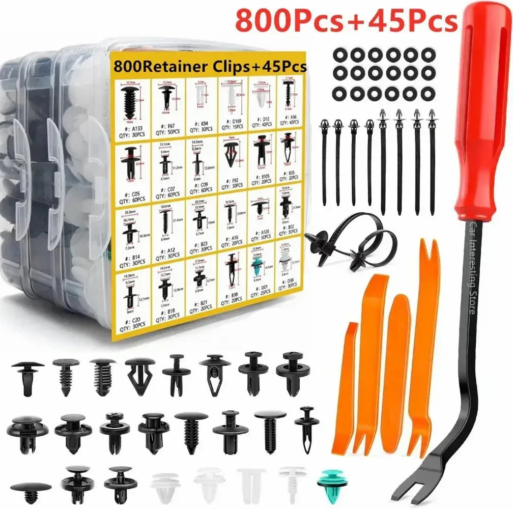 New 800pc-100Pc Car Fastener Clip Kit Fender Rivet Clip Auto Body Push Retainer Pin Rivet Bumper Door Trim Panel Retainer Repair - ToolFlx