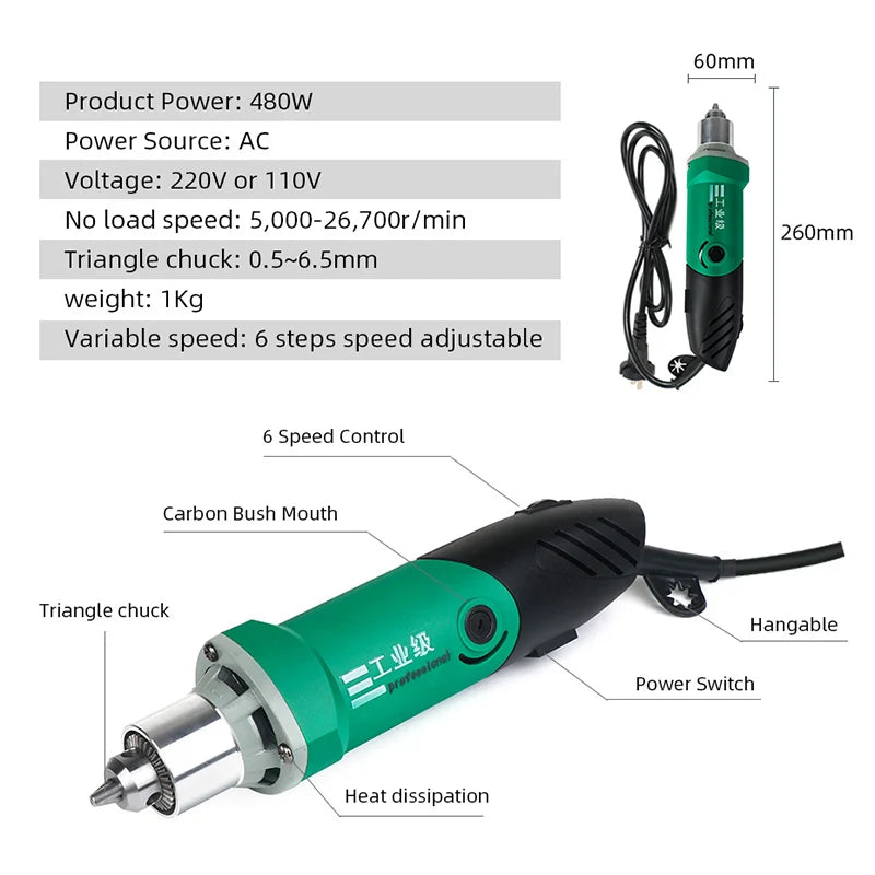 Dremel Style 480W Electric Mini Drill Engraver with 6 Position Variable Speed for Dremel Rotary Tools with Flexible Shaft