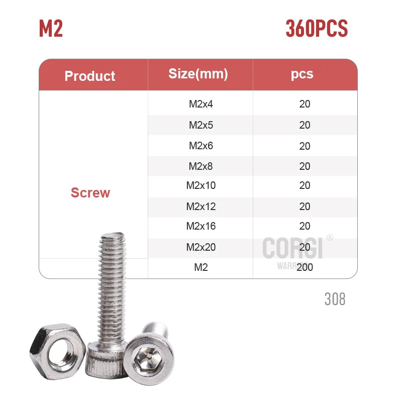 100-720 Pcs Hex Socket Head Cap Machine Screws Kit M2 M2.5 M3 M4 M5 Stainless Steel Allen Bolts Nuts Assortment Set with Wrench