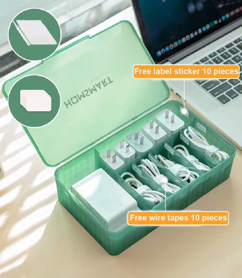 Double Cover Cable Storage Box PP Material Data Line Storage Desktop Cable Collect Box Dustproof Power Box Wire Cable Organizer