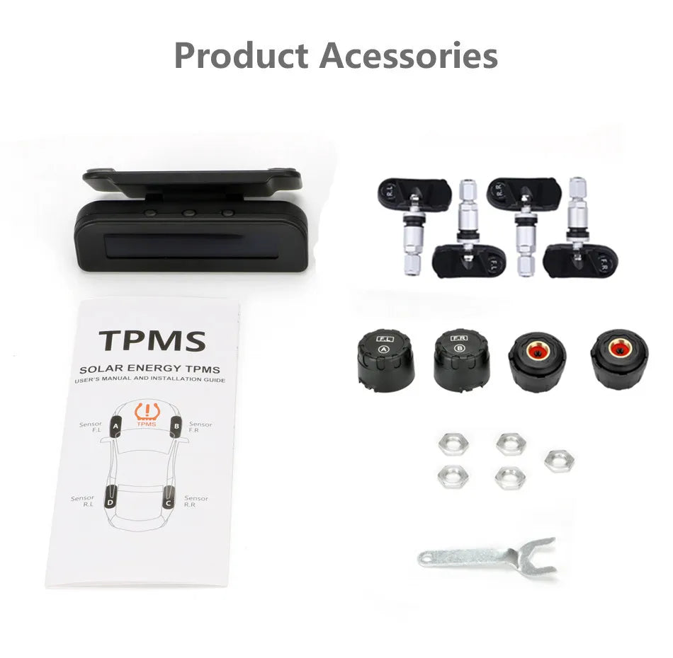 Système de surveillance de la pression des pneus TPMS de voiture intelligente, horloge numérique solaire, écran LCD, système d'alarme de sécurité de la pression des pneus de voiture 